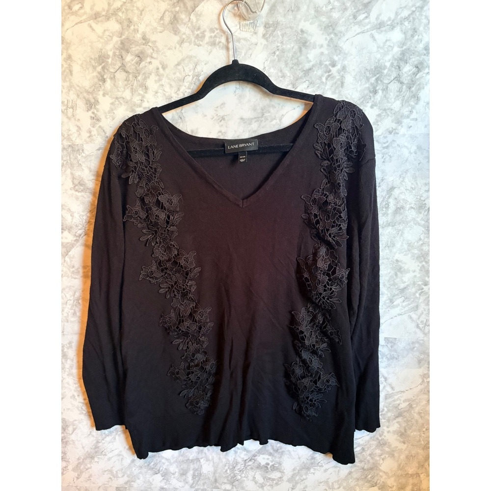Lane Bryant Black V-Neck Lace Long Sleeve Sweater Top Plus Size 22 24